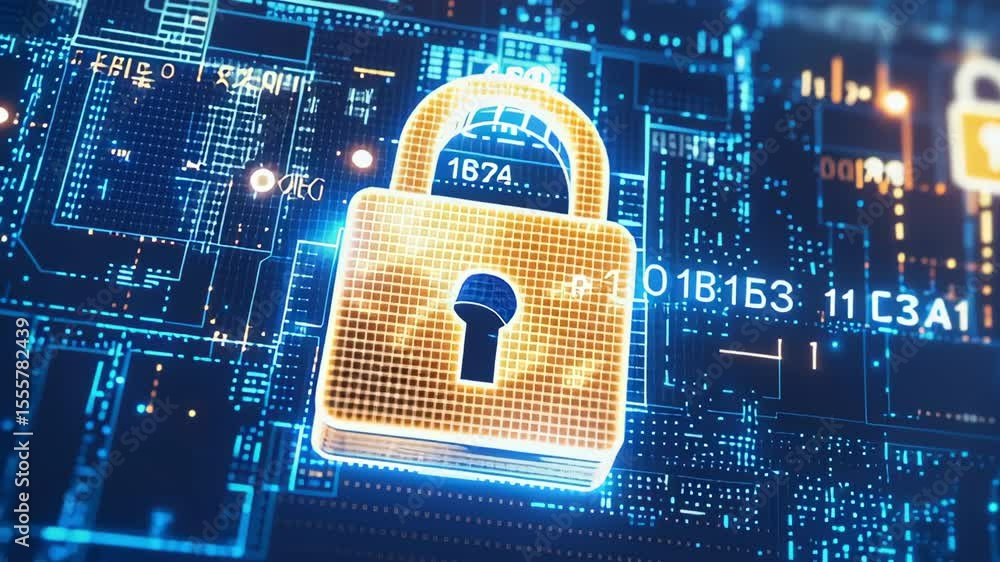 Aufkleber a computer screen with a large golden lock on it. the lock is surrounded by a blue background