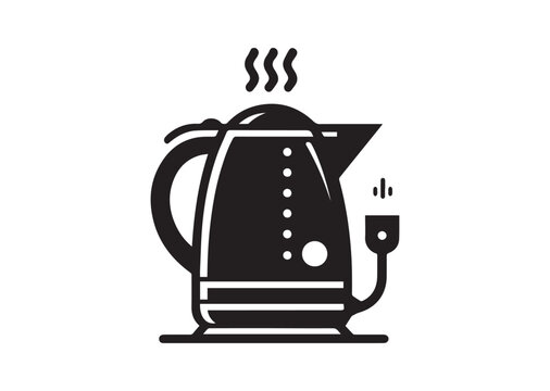 black kettle with steam, simple design clip art preview