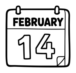 february 14 calendar outline icon for valentine's day