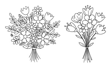 flower bouquet outline vector for wedding or spring