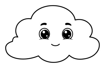 cute cloud outline vector with kawaii face for kids