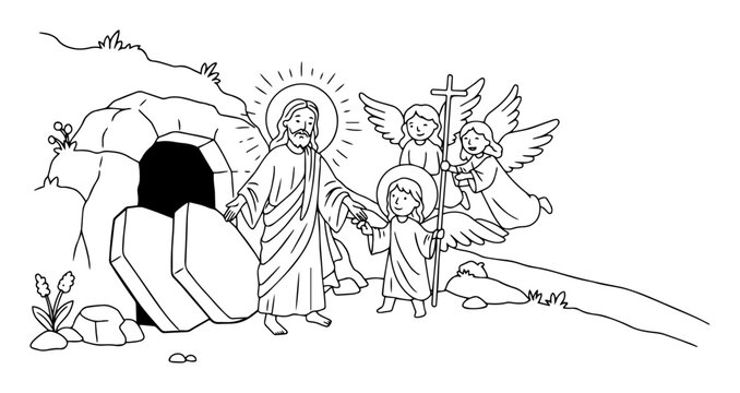 jesus christ with angels at tomb clip art preview
