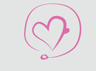 Pink heart line art logo in minimalist abstract doodle style on white.