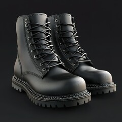 Rugged Black Leather Boots Detail