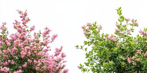 Delicate Pink and Green Blossom: Soft pink flowers bloom amidst lush green foliage in an idyllic scene that celebrates the arrival of spring, full of natural charm.