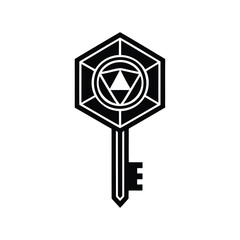 Mystical Key with Hexagonal Head and Central Triangle Symbol Design