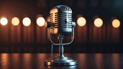 Vintage microphone on dark background