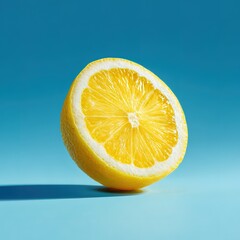 Lemon Slice on Aqua Background