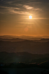 Marche, spectacular view and sunset on the Marche hills from the Ripatransone viewpoint.