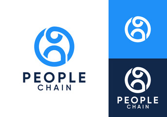 people recruitment logo. creative line art search work vector design concept	
