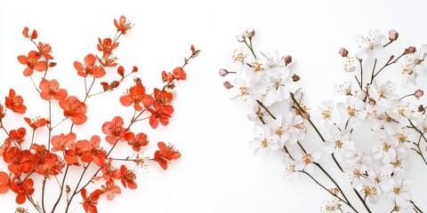 Floral Harmony: Capturing the delicate beauty of two flower branches blossoming in contrasting hues, offering a tranquil moment of nature's artistic flair.