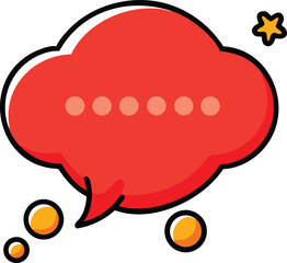 Red Speech Bubble with Dots and Star Cartoon Style Illustration