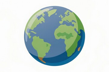 Fototapeta premium Stylized glossy globe with simplified continents. Minimalist Earth illustration on white background. 3D globe with clean design.