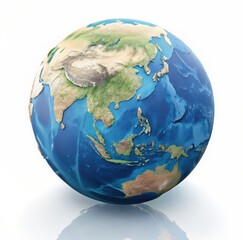 Detailed Earth globe with Asia and Australia. Realistic world map with 3D perspective. Educational geography illustration.