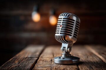 Vintage microphone on dark background