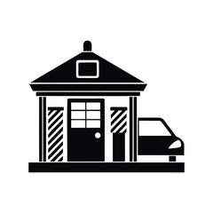 Silhouette of abandoned gas station with vintage car vector graphic