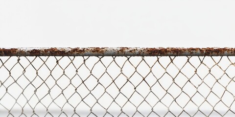 Rusty Chain Link Fence: Close-up view of a rusty chain link fence against a bright sky. The texture of the rusted metal and the geometric pattern of the fence are prominent features.