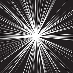 Obraz premium Comic style speed burst explosion with radial lines. Dynamic manga action background for anime scenes, superhero effects, motion overlays, print and web design. Vector illustration.