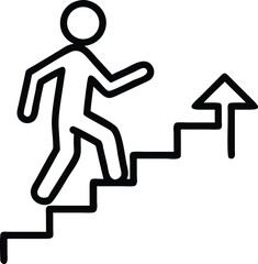 Stick Figure Climbing Stairs Towards Arrow Symbolizing Business Growth and Success