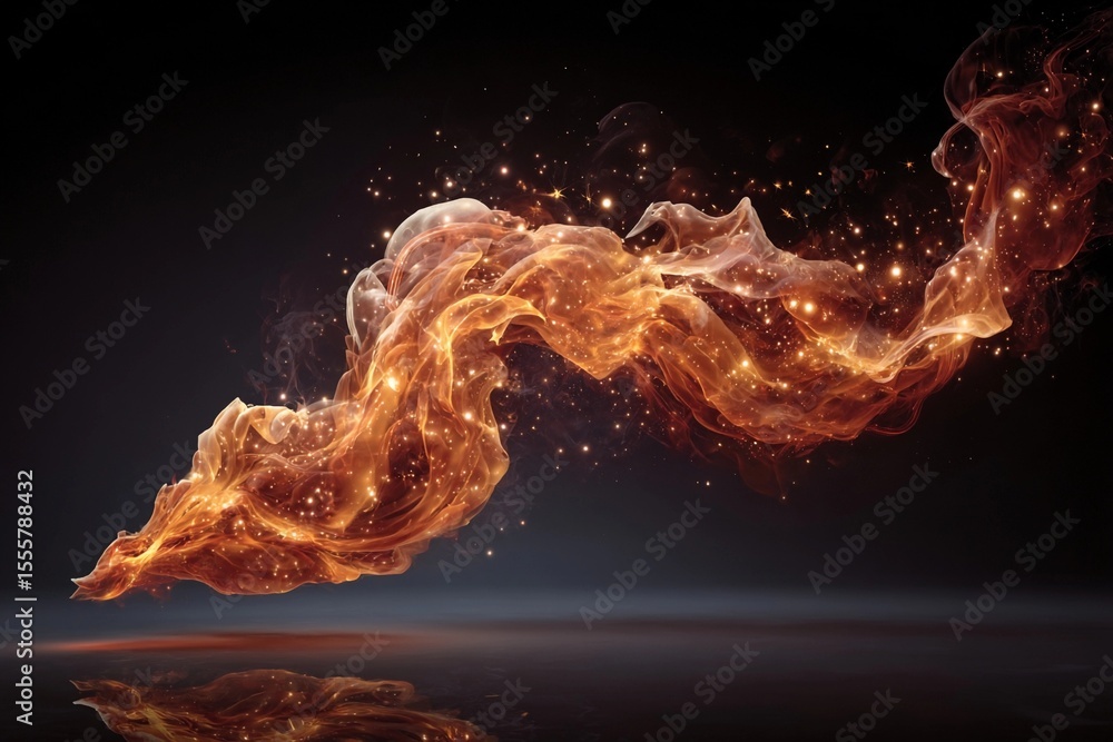 Poster flames swirling in vibrant colors with sparkling effects creating a dynamic visual display