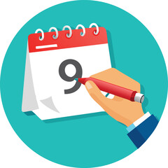 Marking the Date on a Calendar with a Red Marker Illustration