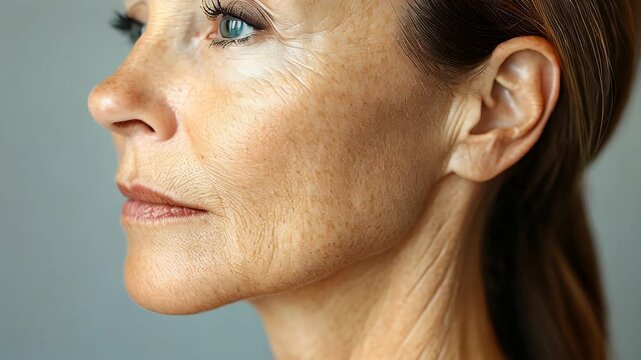 A woman demonstrates an effective skin care routine focused on natural products for aging skin. The warm indoor ambiance promotes relaxation as she shares helpful tips.
