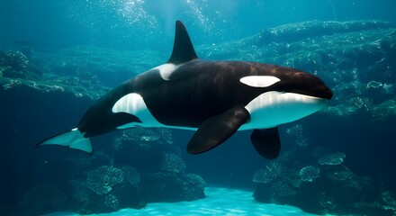 Fototapeta premium Orca Swimming Underwater