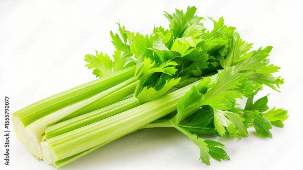 Aufkleber a bundle of fresh celery stalks arranged neatly on a white surface