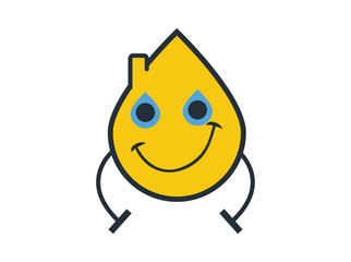 Smiling water drop logo – Yellow water drop with happy face.