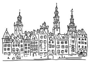 Fototapeta premium european old town architecture skyline vector illustration