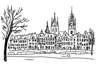 Fototapeta premium prague city skyline with gothic architecture sketch