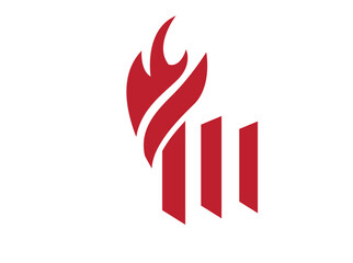 Flame and bar chart logo – Red flame with three vertical bars.