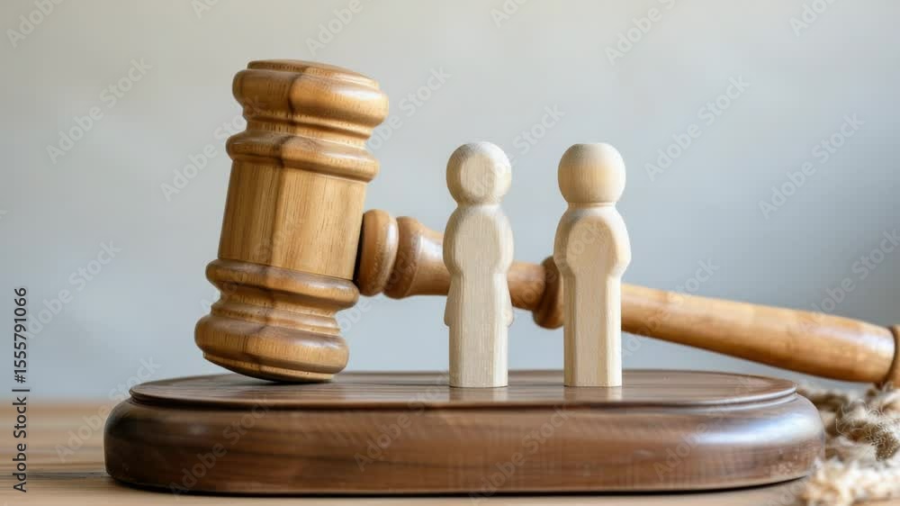 Poster A judge's gavel and two wooden figures on a table