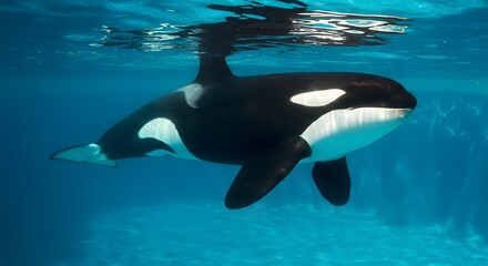 Obraz premium Orca Swimming in Clear Ocean Water