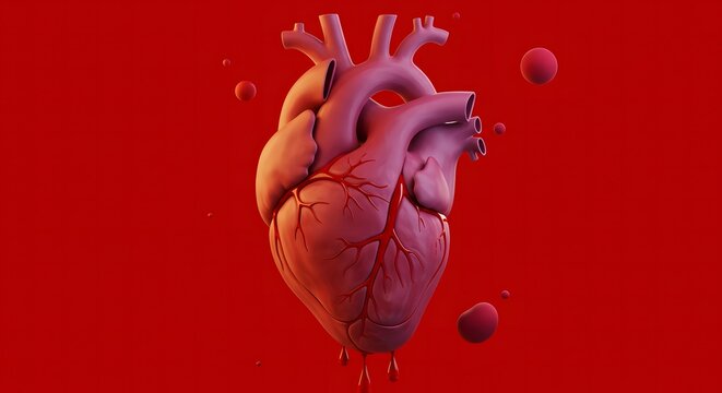 Anatomical Heart Art on Red Background