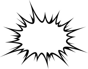 Black and white comic book explosion effect, empty speech bubble.