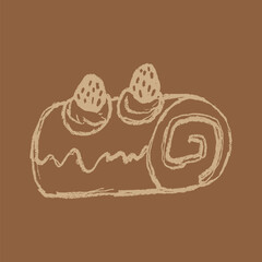 Hand-drawn Strawberry roll cake doodle illustration