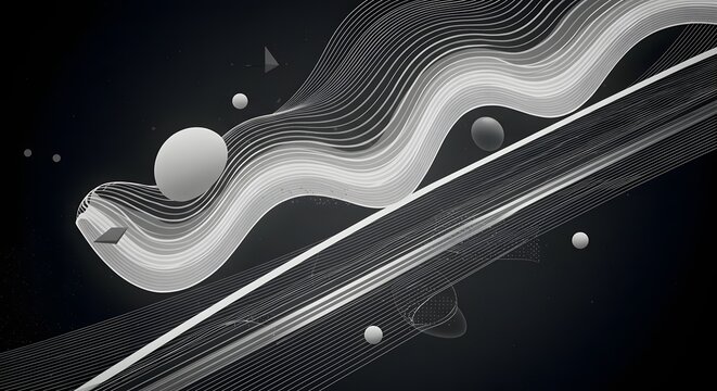 Abstract White Lines and Sphere Composition