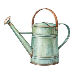 Vintage Green Metal Watering Can Rusty Details Isolated garden gardening