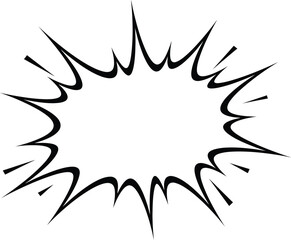 Black and white comic book speech bubble with radiating lines.