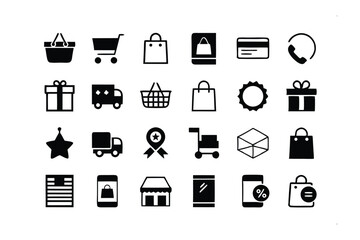 E-commerce Icon Set: A comprehensive collection of digital icons that beautifully embodies the essence of online shopping and e-commerce. These modern illustrations offer a clean and versatile design.