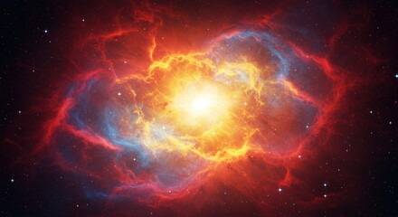 Vibrant nebula digital artwork. Colorful cosmic clouds in outer space. Fiery core nebula with swirling gases.