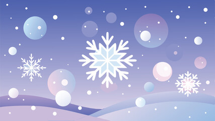 Naklejka premium A whimsical winter landscape features a large snowflake and pastel circles