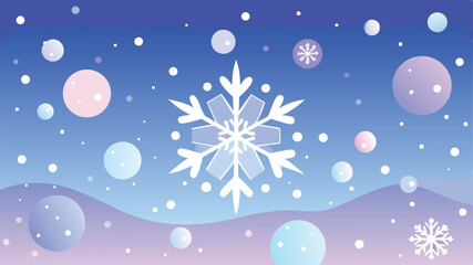 A dreamy winter scene with a snowflake and pastel circles on a gradient background