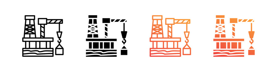 Oil Platform Multiple Style Icon Set Vector 