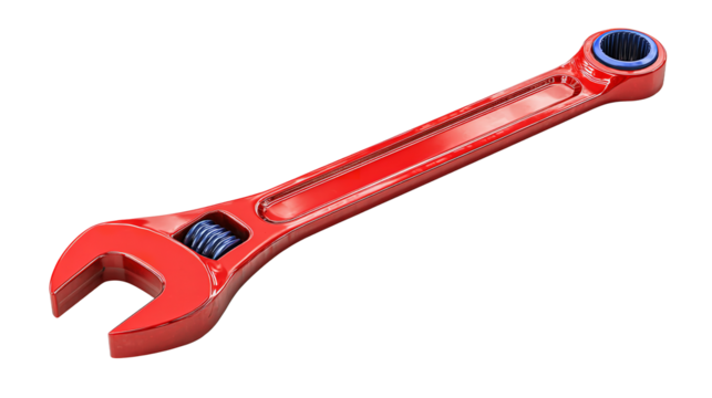 Red Adjustable Wrench Tool Close Up Industrial Spanner Mechanic Repair on transparent background - Powered by Adobe