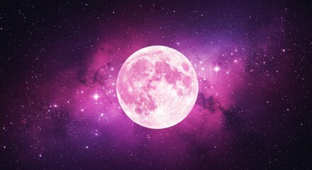 Obraz premium Stylized moon with pink and purple cosmic background. Dreamlike digital artwork of a luminous celestial scene. Ethereal space art with nebula-like effects.
