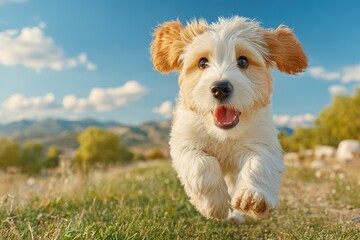 Happy dog running to camera banner
