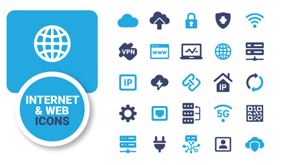 Internet and Web Icons – 30 Editable Vector Symbols for Hosting, VPN, WiFi, Security, and Cloud