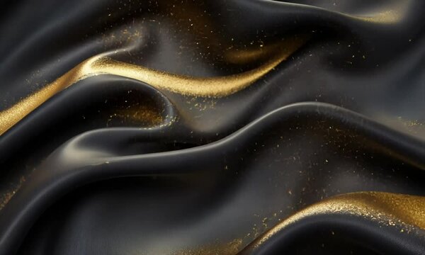 Black and gold silk fabric texture background luxury elegant design shiny material abstract wallpaper backdrop